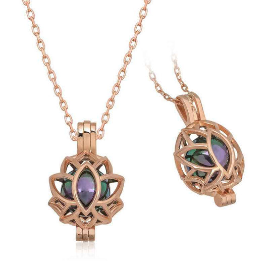 Rose Gold Plated Lotus Cage Women's Silver Necklace
