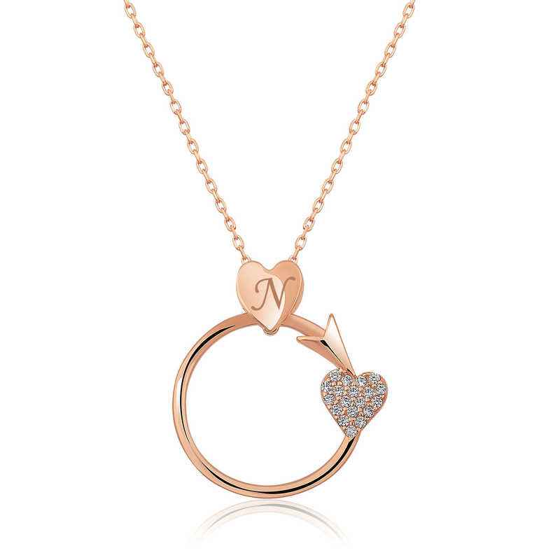 Rose Plated Heart-Piercing Arrow Silver Necklace