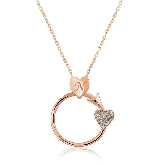 Rose Plated Heart-Piercing Arrow Silver Necklace