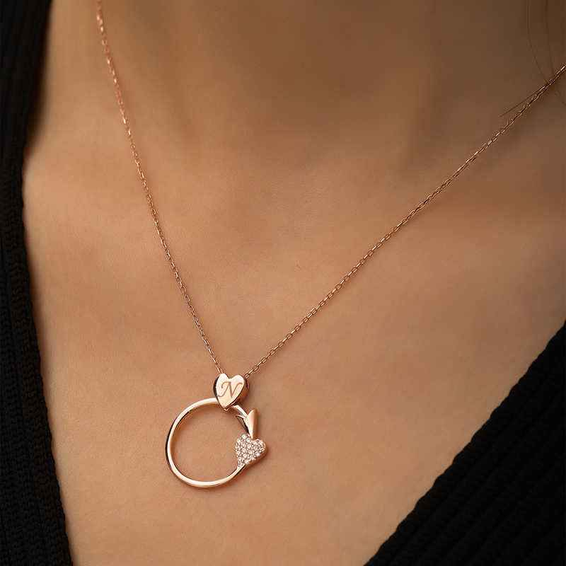 Rose Plated Heart-Piercing Arrow Silver Necklace