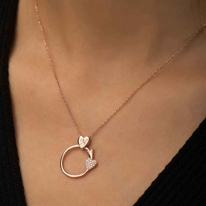 Rose Plated Heart-Piercing Arrow Silver Necklace