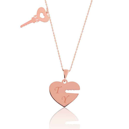 Rose Plated "Key to My Heart" Personalized Women's Silver Necklace