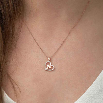 Rose Plated Three Hearts Inside a Heart Women's Silver Necklace