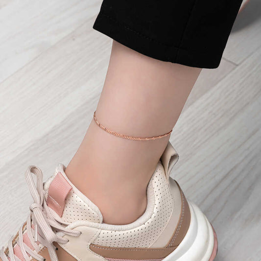 Rose Gold Plated Pencil Design Women's Silver Anklet
