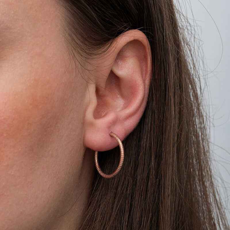 Rose Plated Pen Loop Women's Silver Earrings