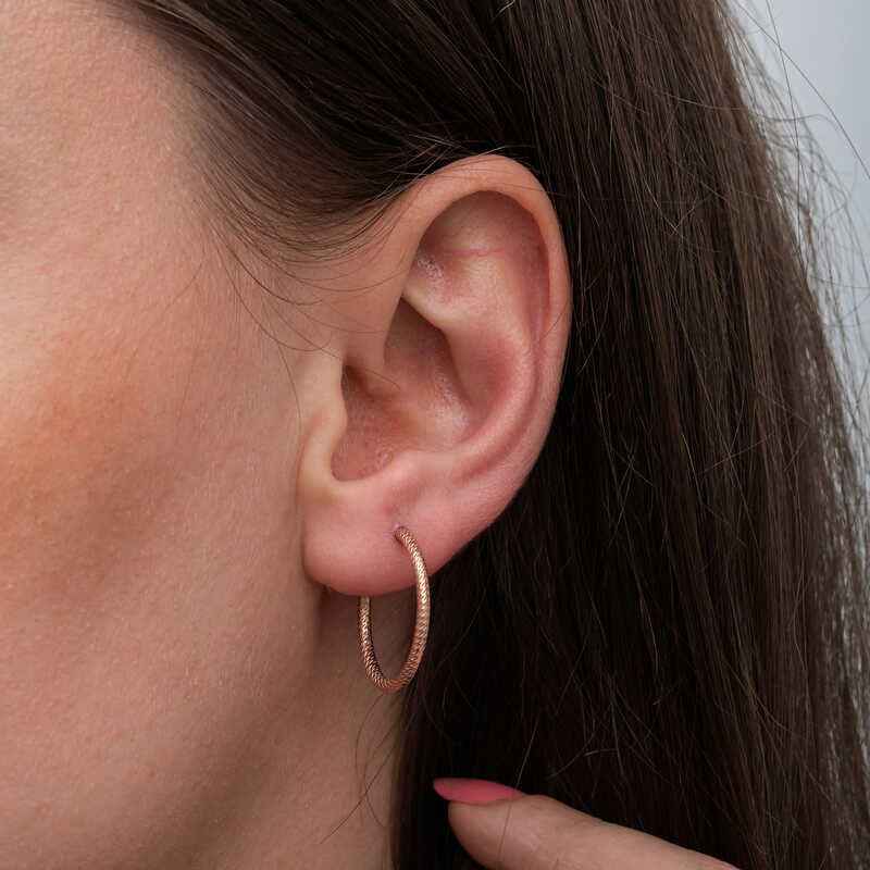 Rose Plated Pen Loop Women's Silver Earrings