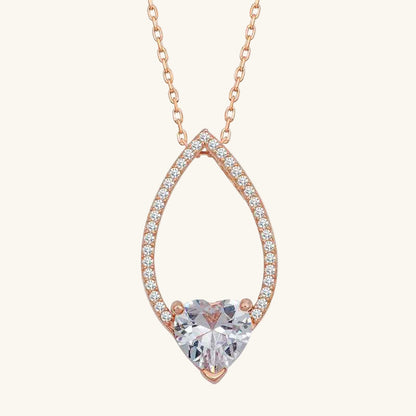 Rose Plated Heart White Stone Drop Women's Silver Necklace
