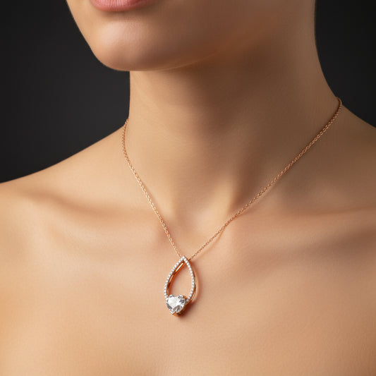 Rosévergoldete Herz-Anhänger mit weißem Stein, Silber, für Damen