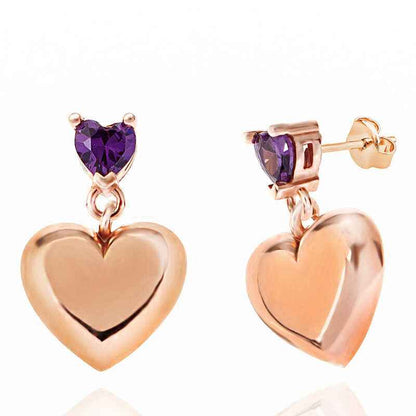 Rose Plated Purple Zircon Stone Heart Stud Women's Silver Earring