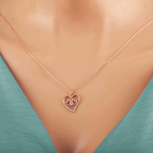 Rose Heart Eye Women's Silver Necklace