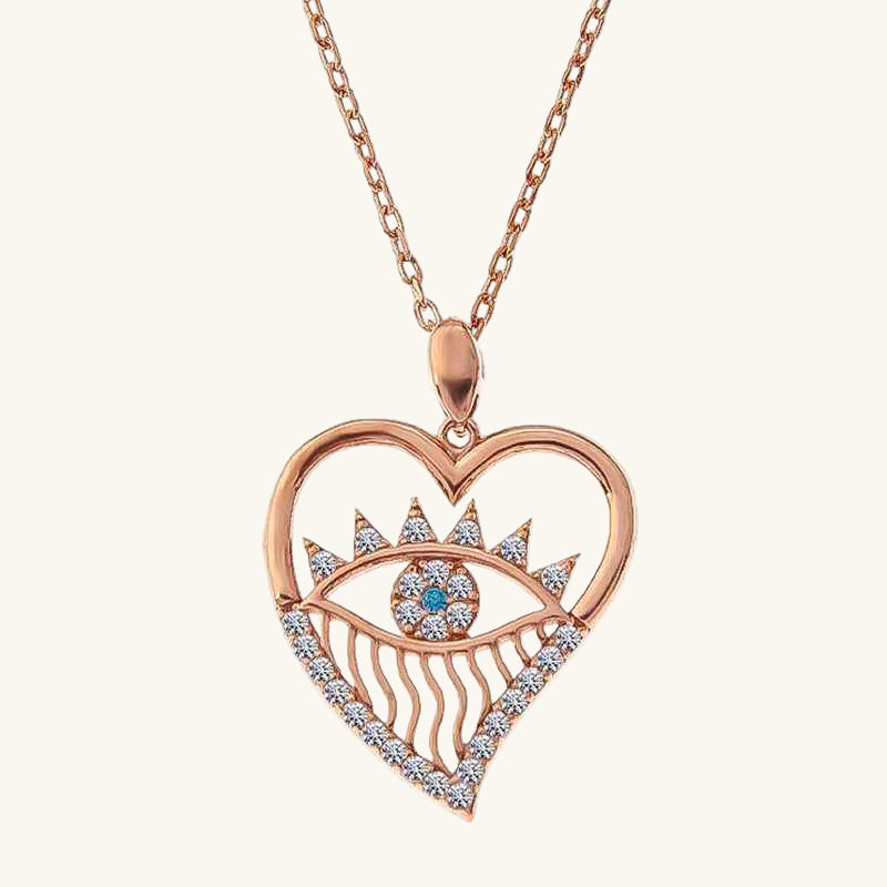 Rose Heart Eye Women's Silver Necklace
