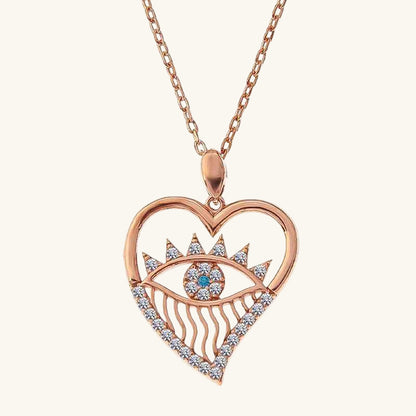 Rose Heart Eye Women's Silver Necklace