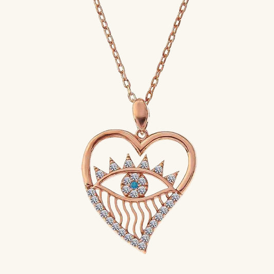 Rose Heart Eye Women's Silver Necklace