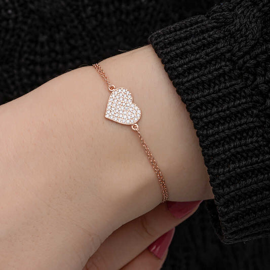 Rose Heart Women's Silver Bracelet