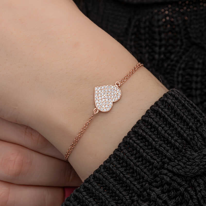 Rose Heart Women's Silver Bracelet