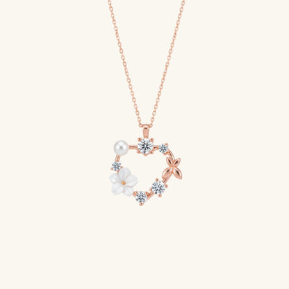 Rose Plated Heart Magnolia Flower Butterfly Women's Silver Pendant