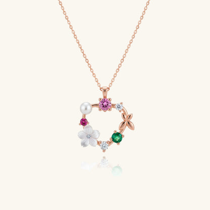 Rose Plated Heart Magnolia Flower Butterfly Women's Silver Pendant