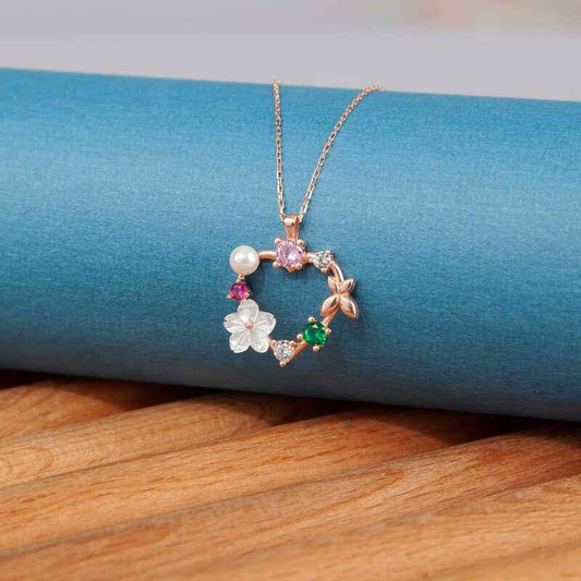 Rose Plated Heart Magnolia Flower Butterfly Women's Silver Pendant