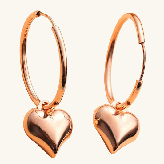 Heart Dangle Rose Gold Plated Women's Silver Earrings
