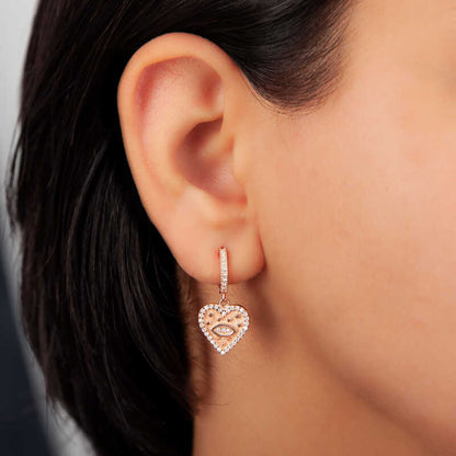 Rose Plated Heart Dangle Women's Silver Earrings
