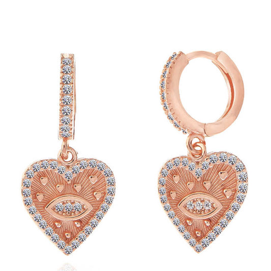 Rose Plated Heart Dangle Women's Silver Earrings