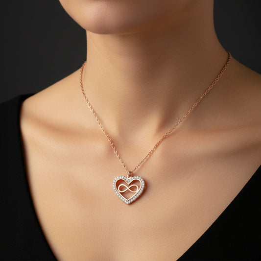 Rosévergoldete Herz-Unendlichkeits-Silberkette für Damen
