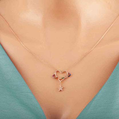 Rose Heart Star Women's Silver Necklace