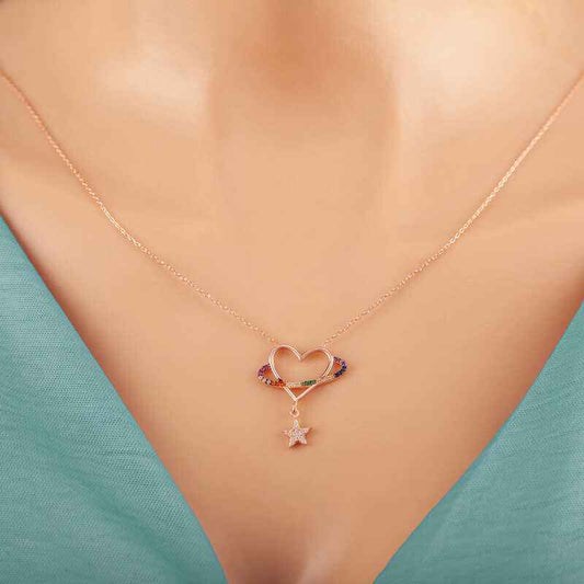 Rose Heart Star Women's Silver Necklace