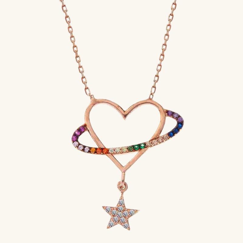 Rose Heart Star Women's Silver Necklace