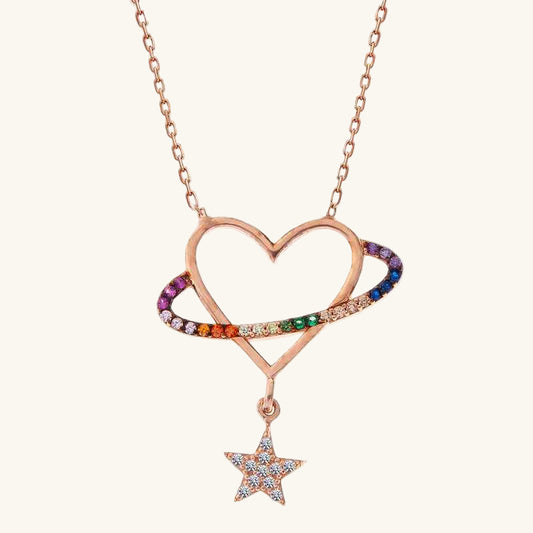 Rose Heart Star Women's Silver Necklace