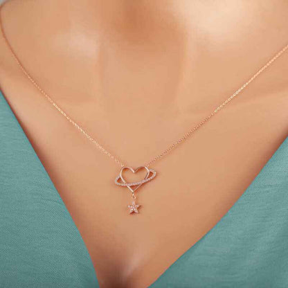 Rose Heart Star Women's Silver Necklace