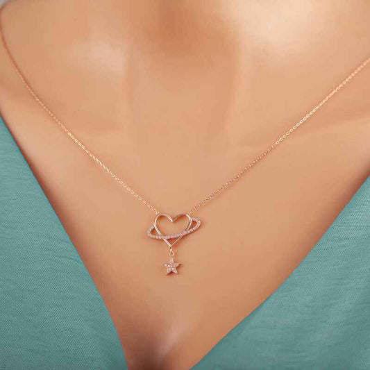 Rose Heart Star Women's Silver Necklace