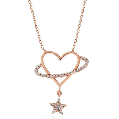 Rose Heart Star Women's Silver Necklace