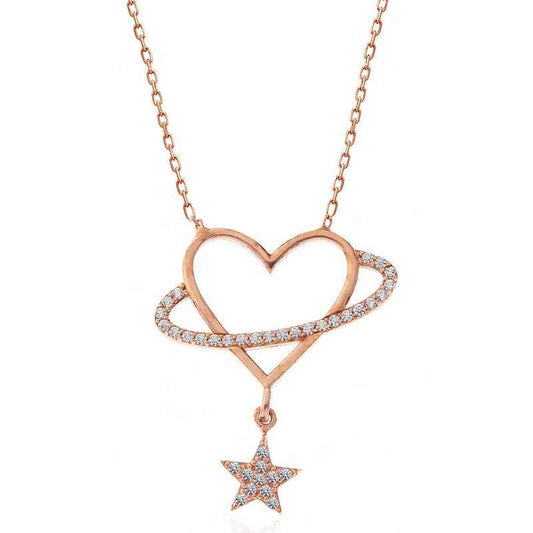 Rose Heart Star Women's Silver Necklace