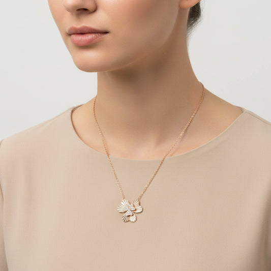 Collier en argent plaqué or rose avec trèfle en forme de cœur pour femme