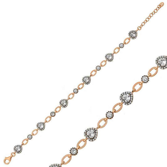 Rose Plated Hearts Women's Silver Bracelet