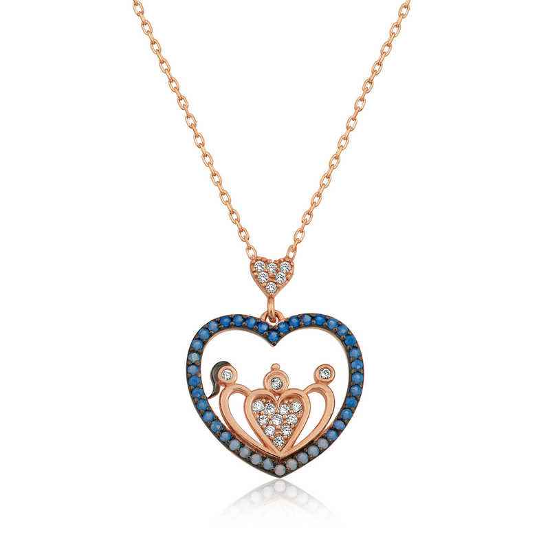 Rose Plated Heart Family Women's Silver Necklace