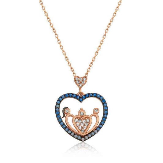 Rose Plated Heart Family Women's Silver Necklace