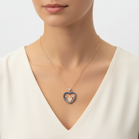 Rose Plated Heart Family Women's Silver Necklace