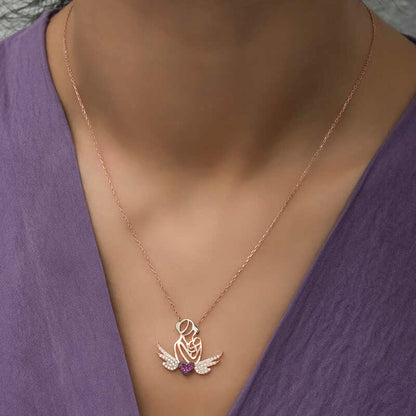 Rose Plated Heart Mother and Child Silver Necklace