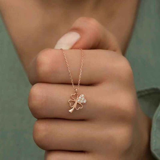 Rose Heart Four-Leaf Clover Women's Silver Necklace
