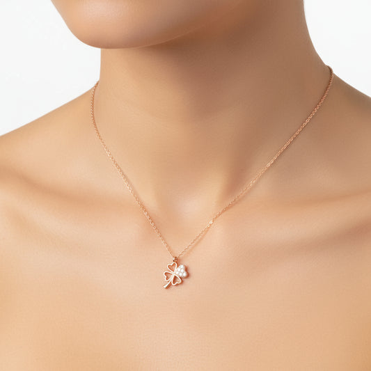 Rose Herz Vierblättriges Kleeblatt Damen Silber Halskette