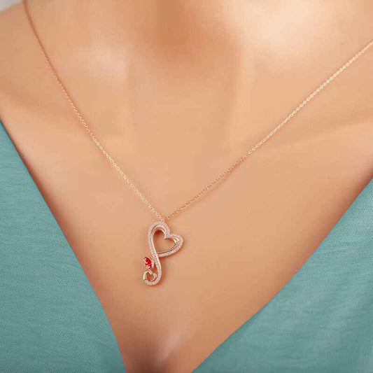 Rose Plated Heart Butterfly Women's Silver Necklace