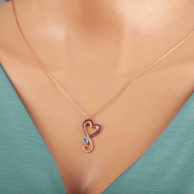 Rose Plated Heart Butterfly Women's Silver Necklace