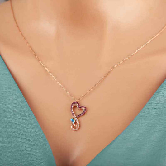Rose Plated Heart Butterfly Women's Silver Necklace
