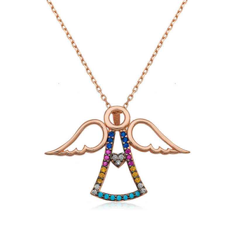 Rose Gold Plated Heart Angel Women's Silver Necklace
