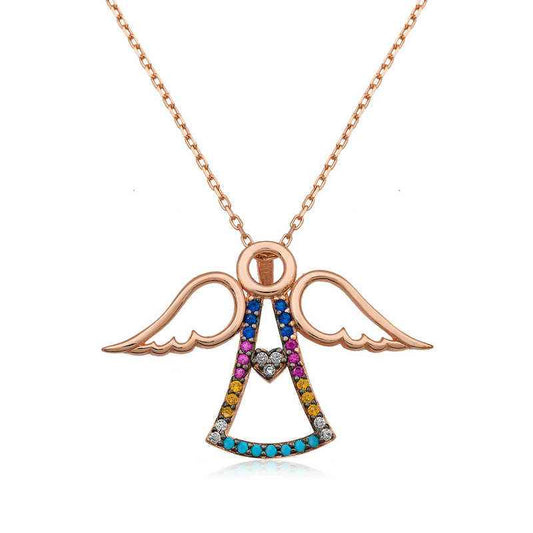 Rose Gold Plated Heart Angel Women's Silver Necklace