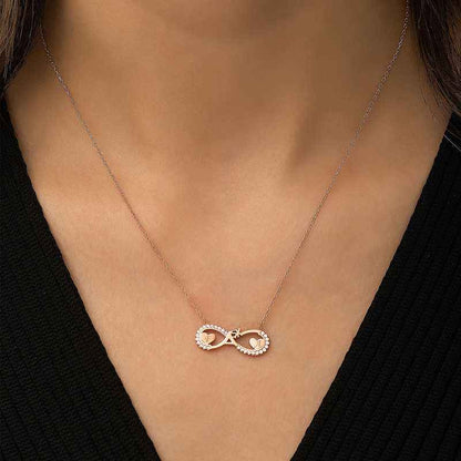 Rose Plated Heart Infinity Love Silver Necklace