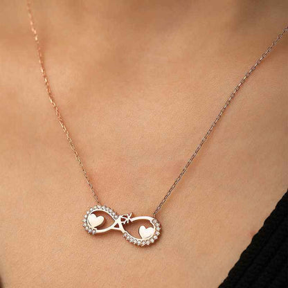 Rose Plated Heart Infinity Love Silver Necklace