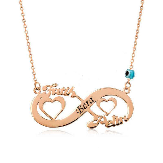 Rose Plated Heart Infinity Name Silver Necklace